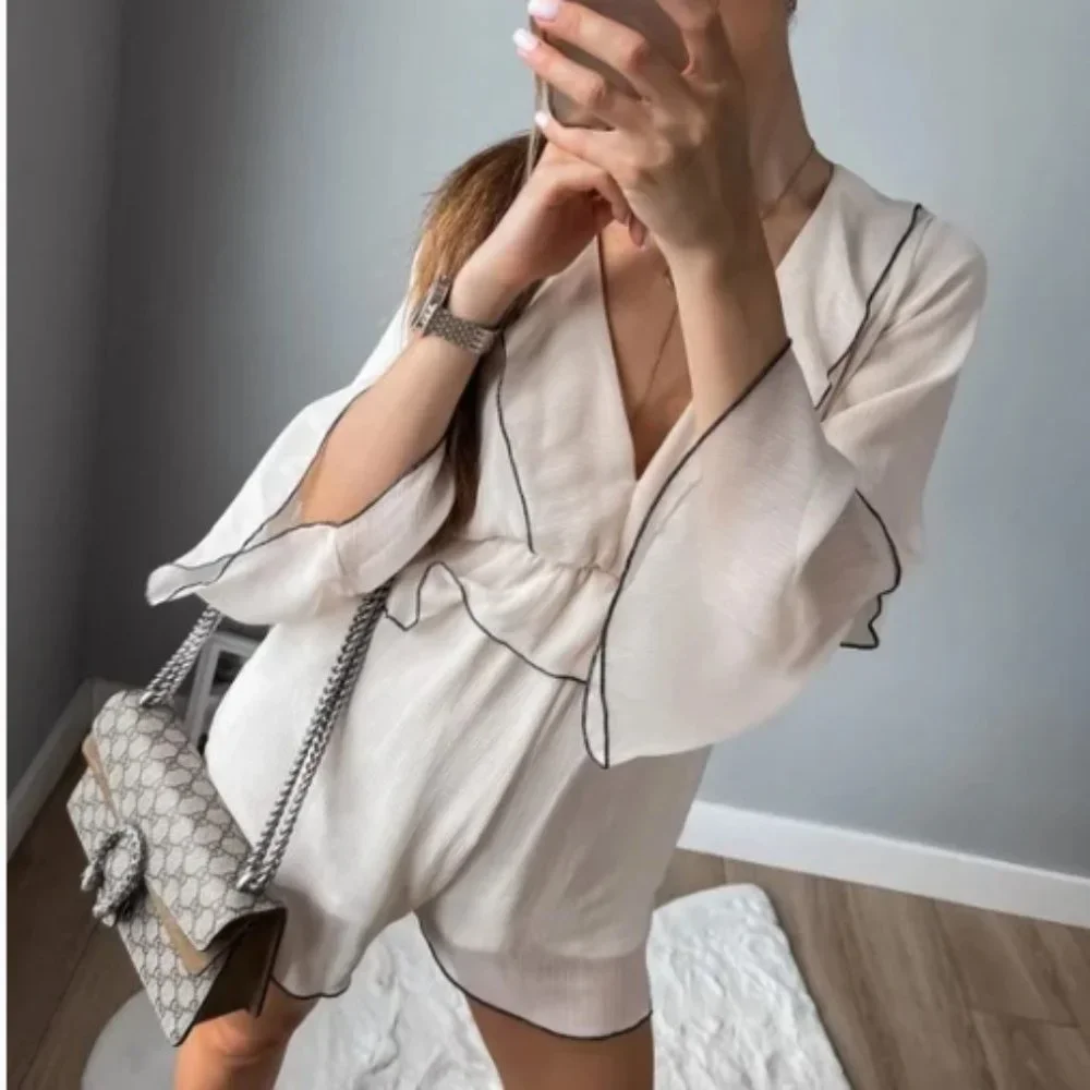 BLOGGER'S FAVE! Zara Ruffled Jumpsuit Romper Oyster White NWT